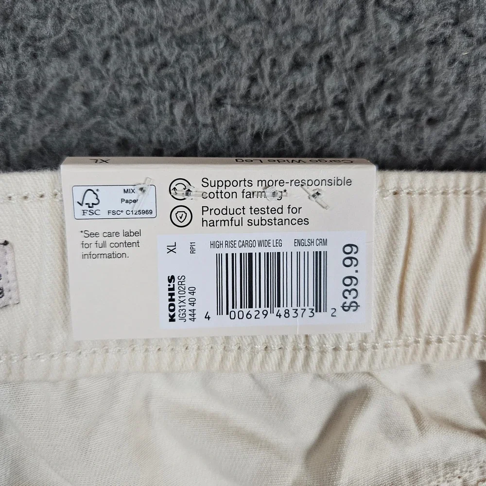 SO High Rise Cargo‎ Wide Leg Pants Cream Contrast Stitch XL NWT